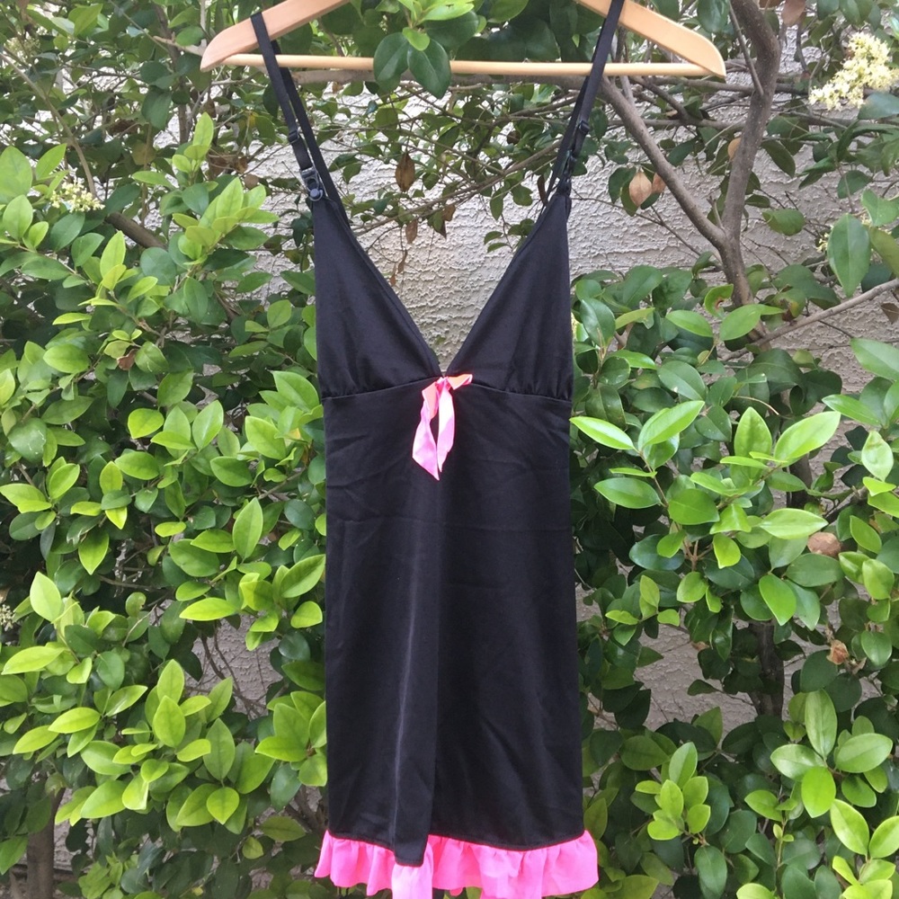 Leg Avenue Black pink bow ruffle nightgown slip